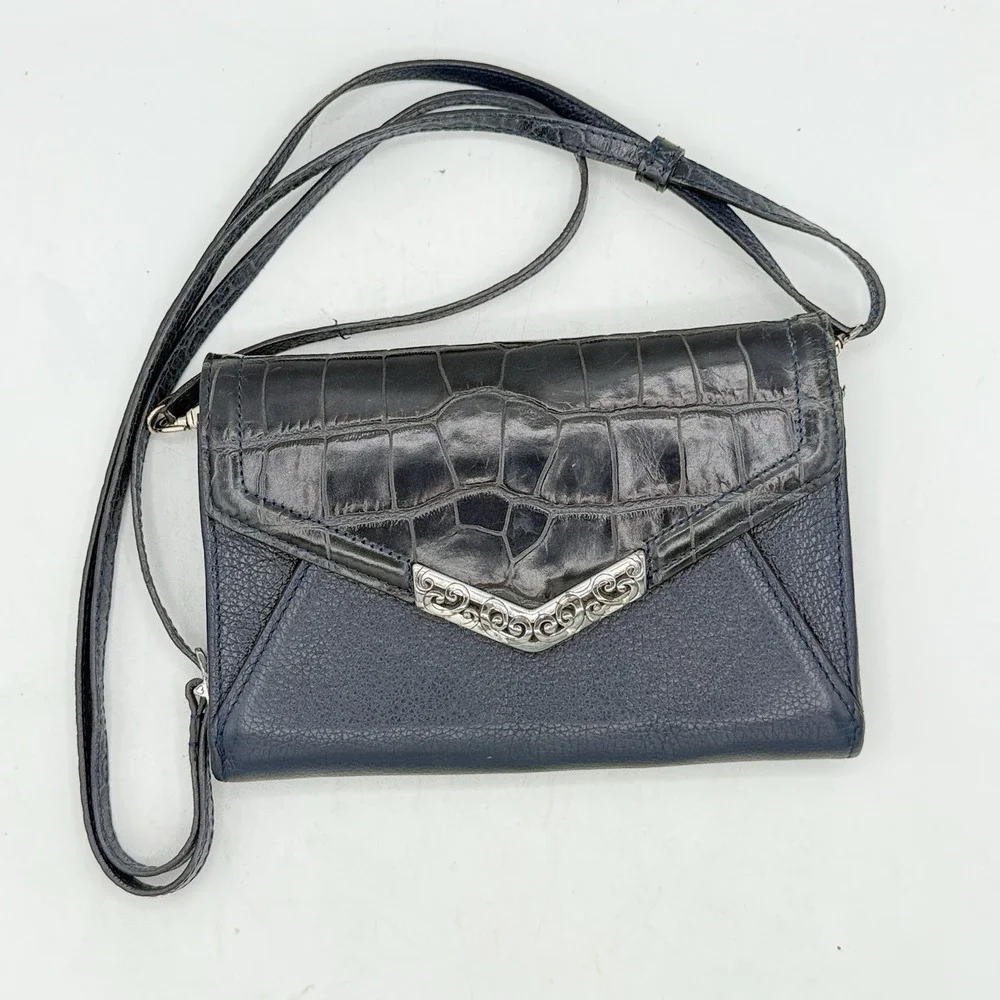 BRIGHTON MINGLE ENVELOPE SMALL LEATHER WALLET W/STRAP BLUE